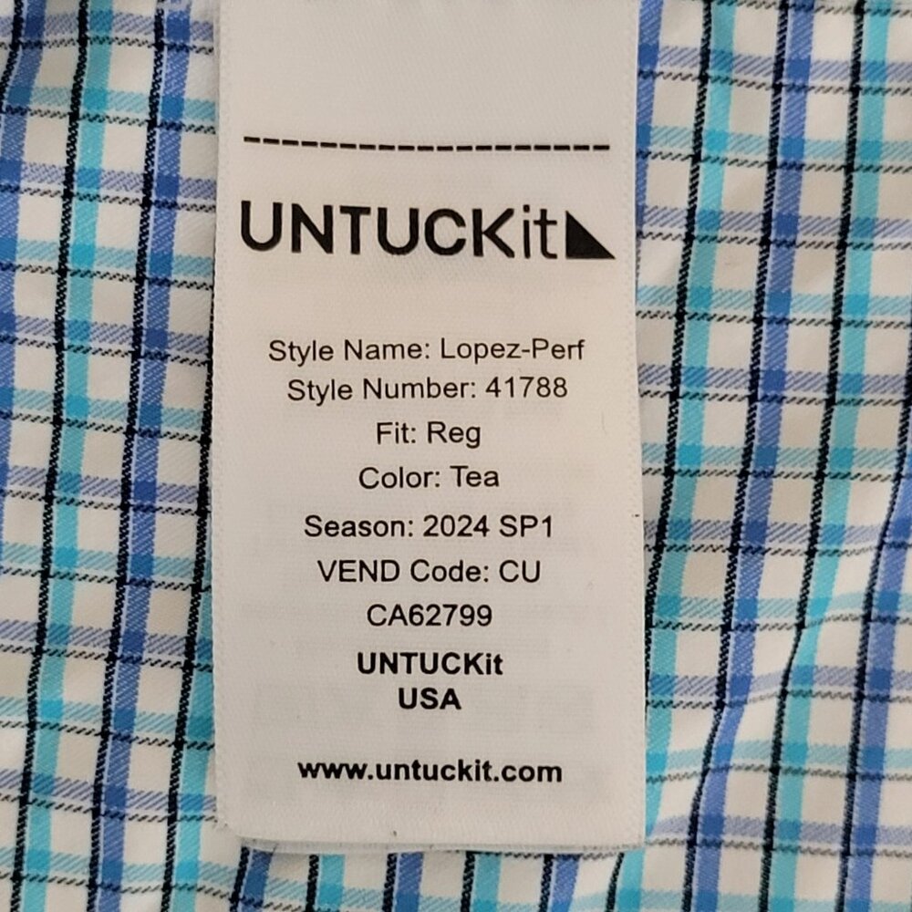 Untuckit Lopez-Perf Tea Plaid Button Down Shirt Mens Size XL Regular Fit - Picture 7 of 9